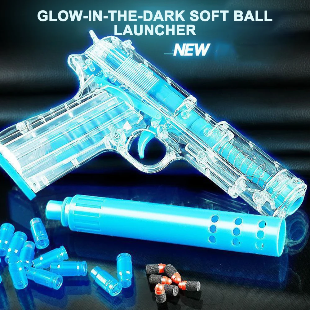 Tactical luminous Toy Gun Airsoft Glock Ejection Transparent Soft Bullet Fake Gun One-touch Magazine Removal Children'S Gift