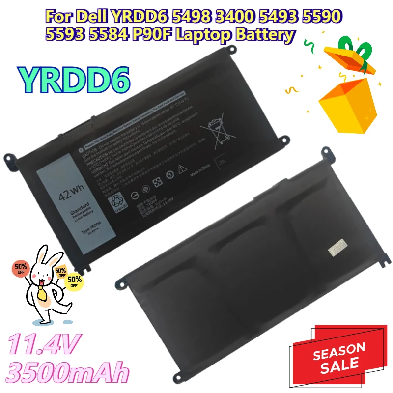 

11,4 В 3500 мАч для ноутбука Dell YRDD6 5498 3400 5493 5590 5593 5584 P90F