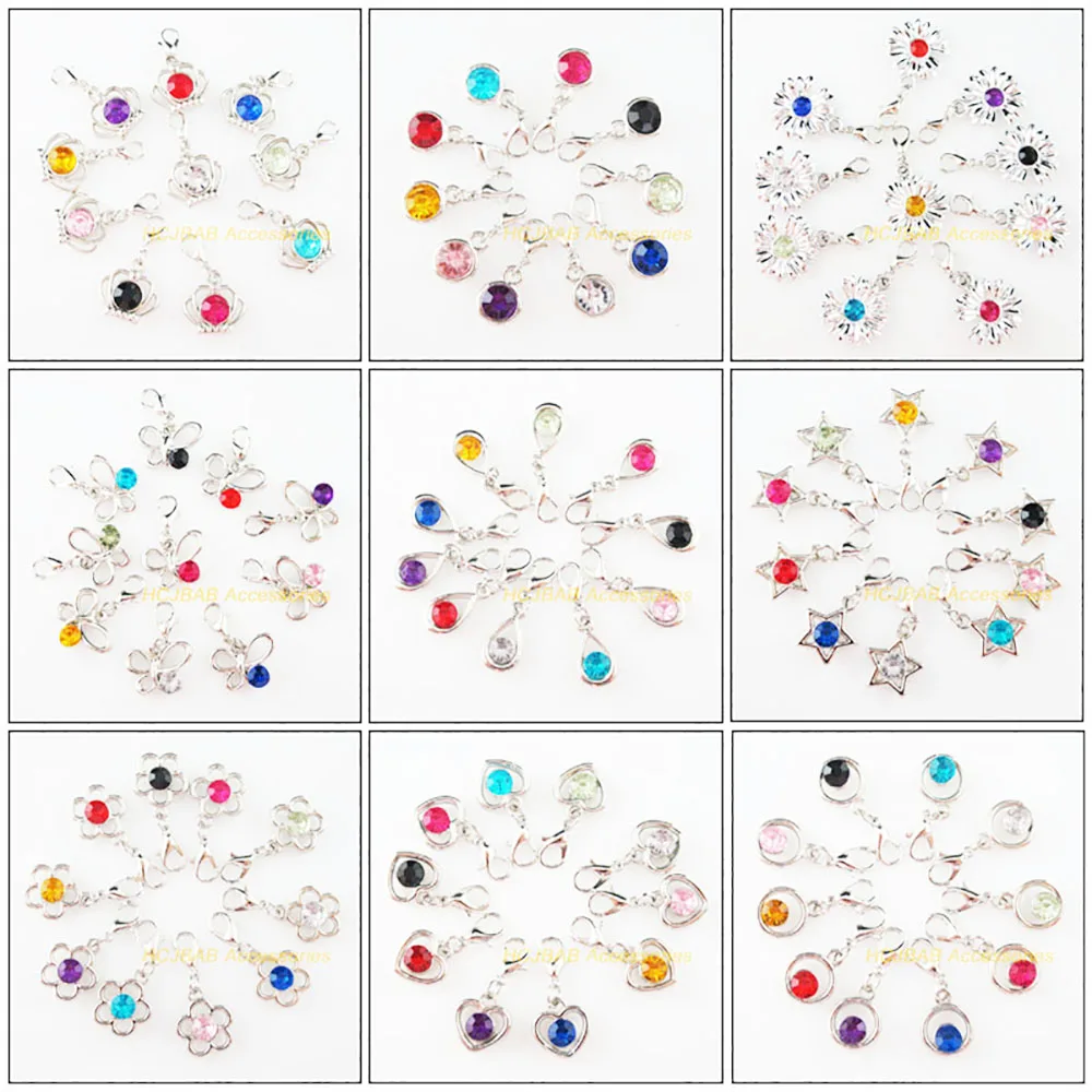 Fashion 20Pcs New Flower Heart Round Crown Teardrop Animal Butterfly Acrylic Dull Silver Plated Pendants With Clasp