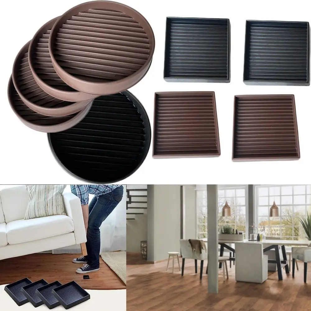 4Pcs/set Portable Square Round Furniture Coasters Rubber Non Slip Caster Cups Chair Feet Stoppers Couch/Chair/Bed Stoppers