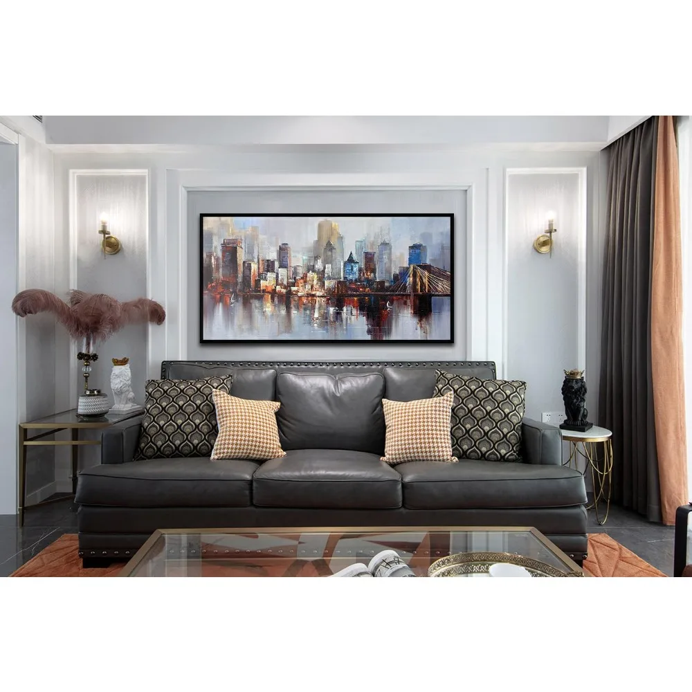 الأفضل - لوحة فنية جدارية جسر بروكلين الحديثة في نيويورك، لوحة قماشية تجريدية للمدينة، صورة محكمية على شكل أفق مدينة نيويورك