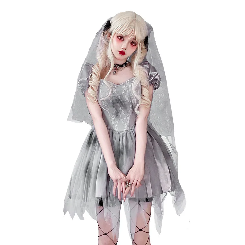 Halloween Costume Gothic Ghost Bride Dress Dark Wind Witch Dress Vampire Costume Bar Costume