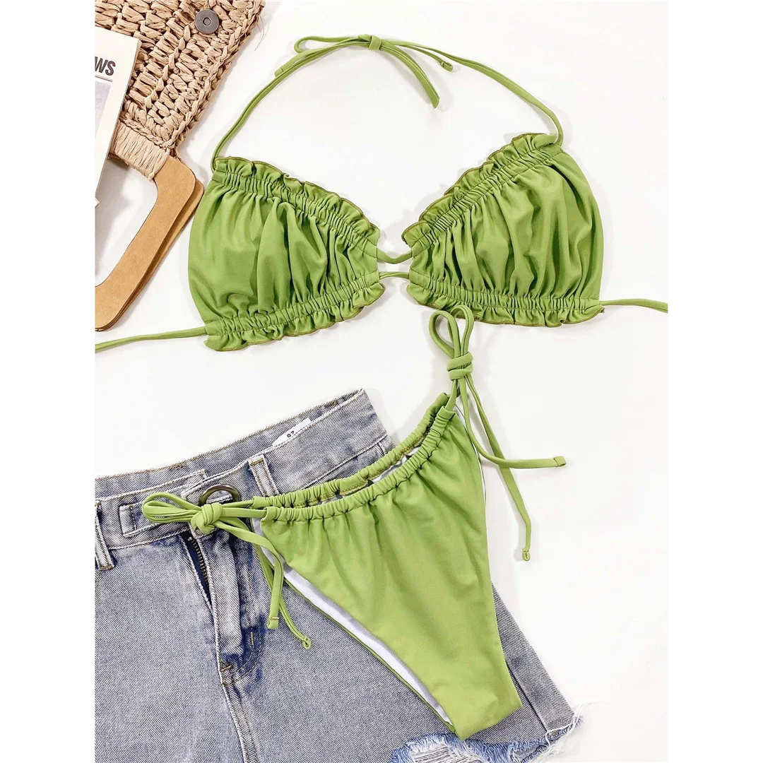Sexy Rüschen-Bikini mit Falten und Raffungen, Damen-Badeanzug, zweiteiliges Bikini-Set, Badebekleidung, Badeanzug, Modell V3239 – Detail 36