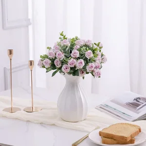 10 인공 꽃 실크 장미 흰색 유칼립투스 잎 모란 부케 가짜 꽃 결혼 테이블 파티 꽃병 홈 장식 10 최고의 판매 인공 실크 플라워 - №3