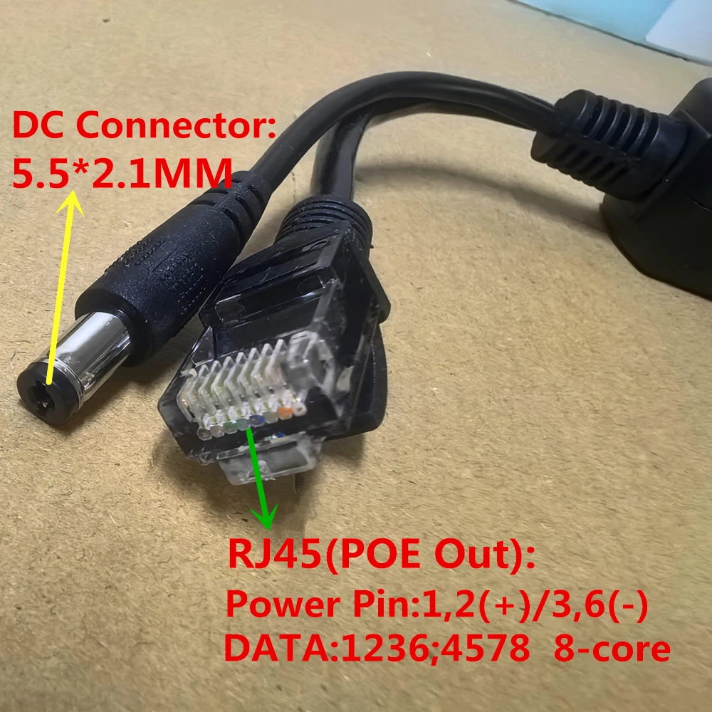 Gigabit POE Extender Converter 48V to 12V IEEE802.3af/at POE Splitter for Network Camera Power Transmission