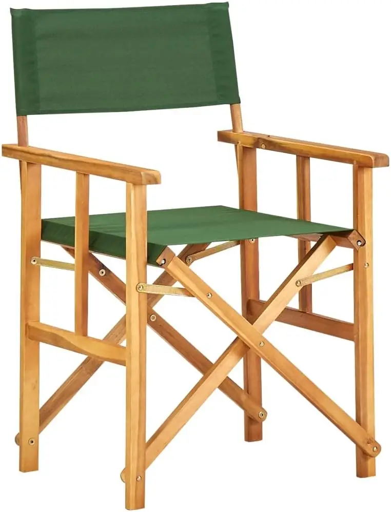

Portable Director's Chair - Foldable Design, Solid Acacia Wood, Weather-Resistant, Green Fabric Seat and Backrest, Suita