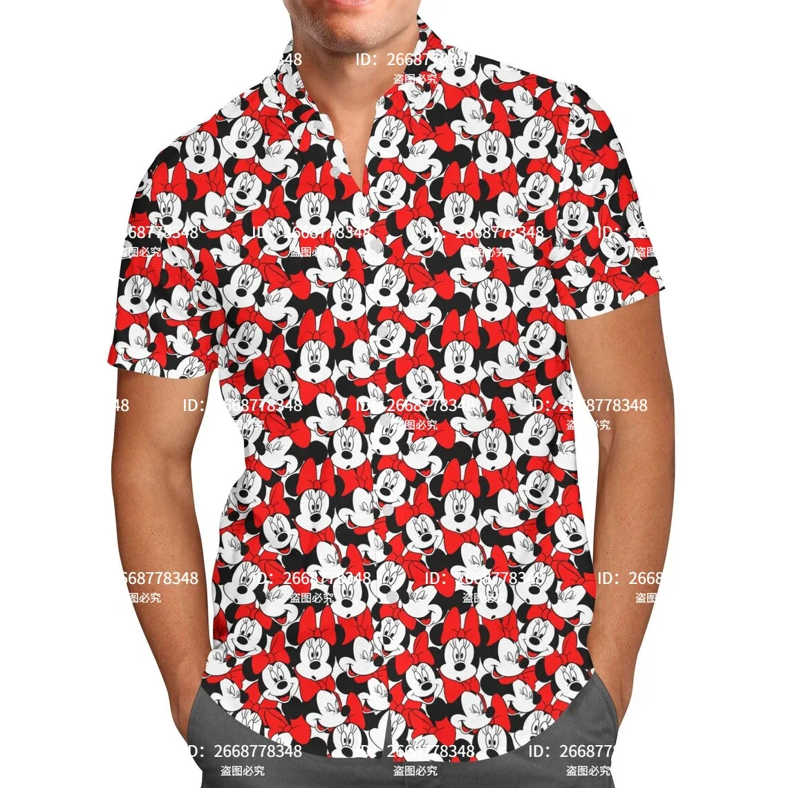 Camisa havaiana masculina de botão manga curta, muitas faces da Minnie Mouse, camisa inspirada na Disney