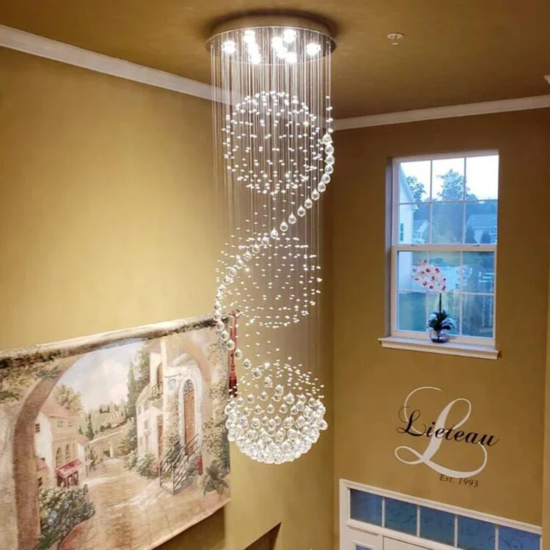 Modern Crystal Chandelier For Staircase Long Villa Lobby Suspension Cristal Lamp Luxury Home Decor Led Ceiling Light Fixture