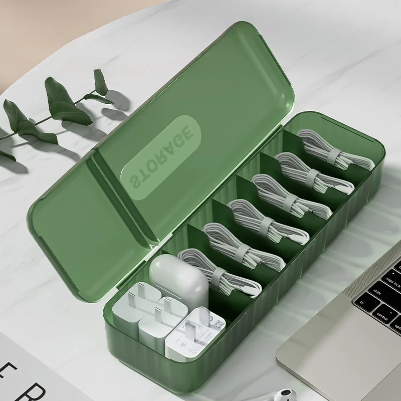 Desktop Data Cable Organizer with Cover Cable Organizer Power Charging Cable Organizer Tool Cell Phone Charger Storage Box