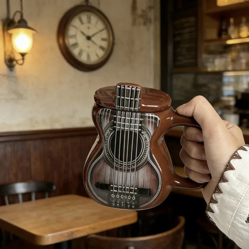 500ml Ceramic Guitar Mug Coffee Cup With Handle Creative Novelty Tea Milk Cup Music Lover Birthday Gift Drinkware Barware