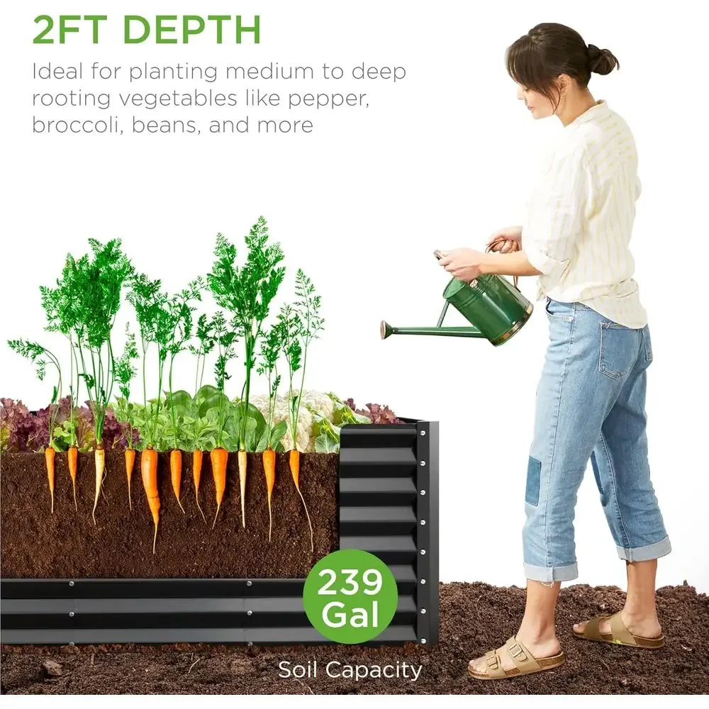 Large 8x2x2ft Outdoor Metal Raised Garden Bed - Ideal for Deep Root Plants, Vegetables, Flowers, and Herbs, 239 Gallon Capacity
