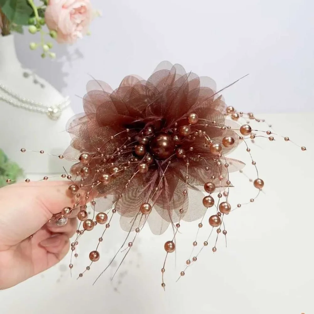 

Fashion Peony Flower Grasping Clip Tassel Sequin Flower Hairgrips Plastic Shark Clip Women