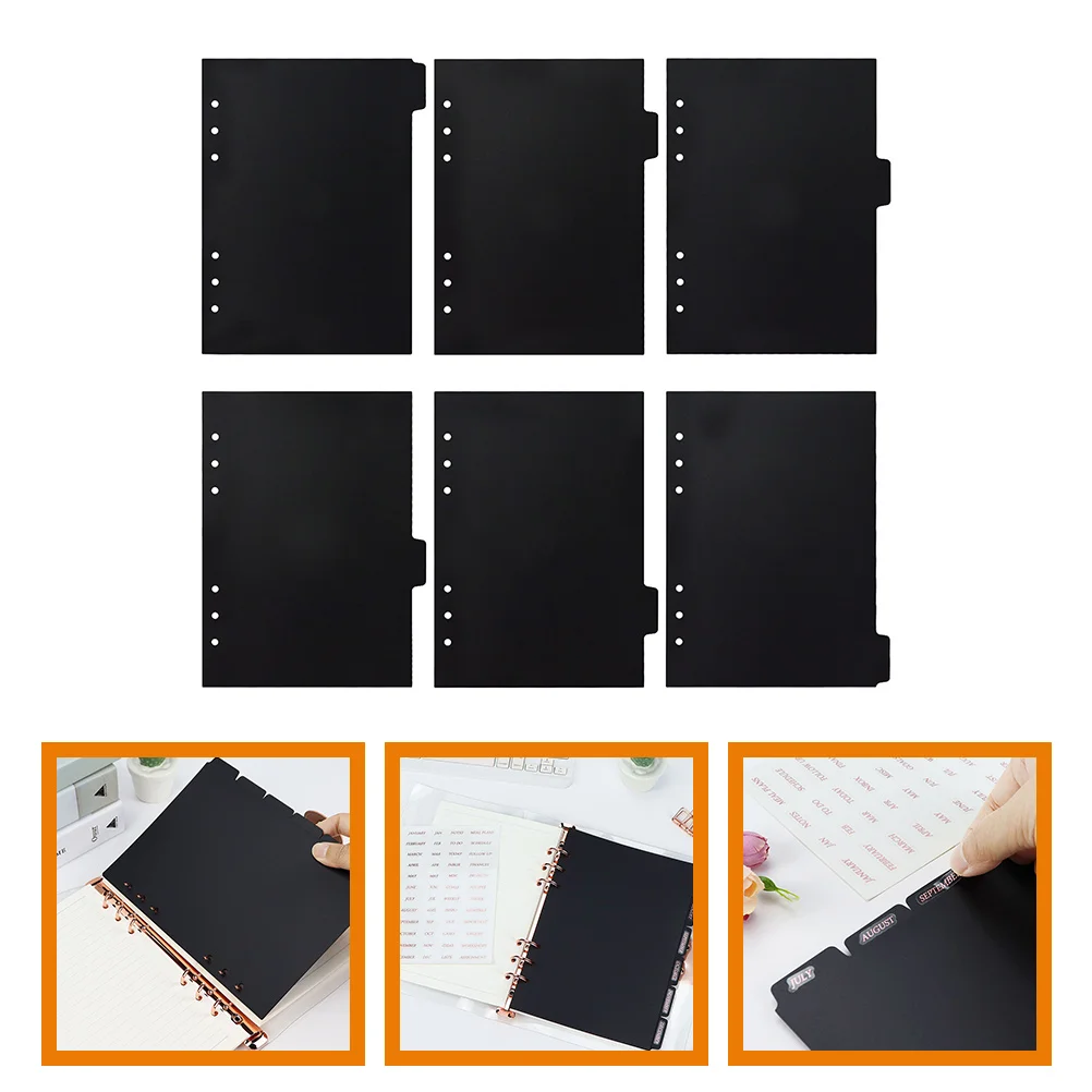 6 Pcs A5 Notebook Organization Classification Tabs Index Dividers Soft Paper Black Notepad Binder Pp Page
