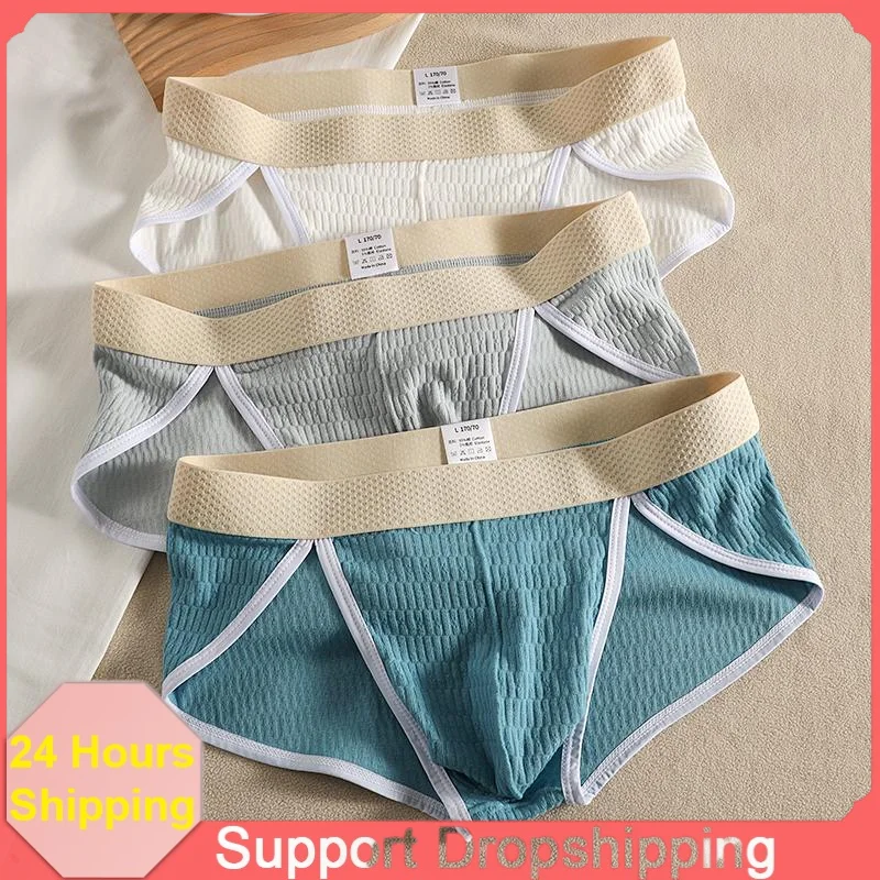 New Men Small Triangle Underwear Pure Cotton High Cut Low Rise Briefs Breathable Skinny Sexy Male Lingerie