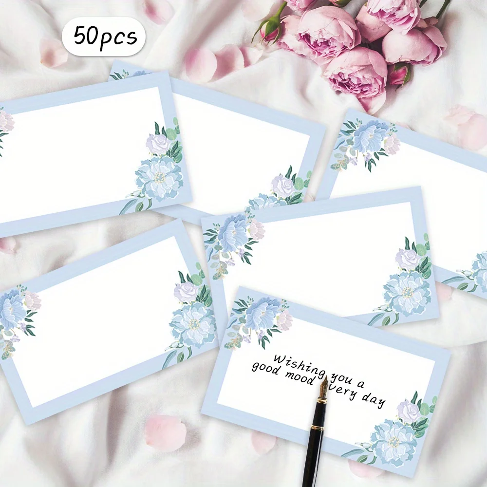 50PCS Green Flower Blank Message Cards, Mailing Cards, Small Business Supplies, Gift Labels, School Supplies