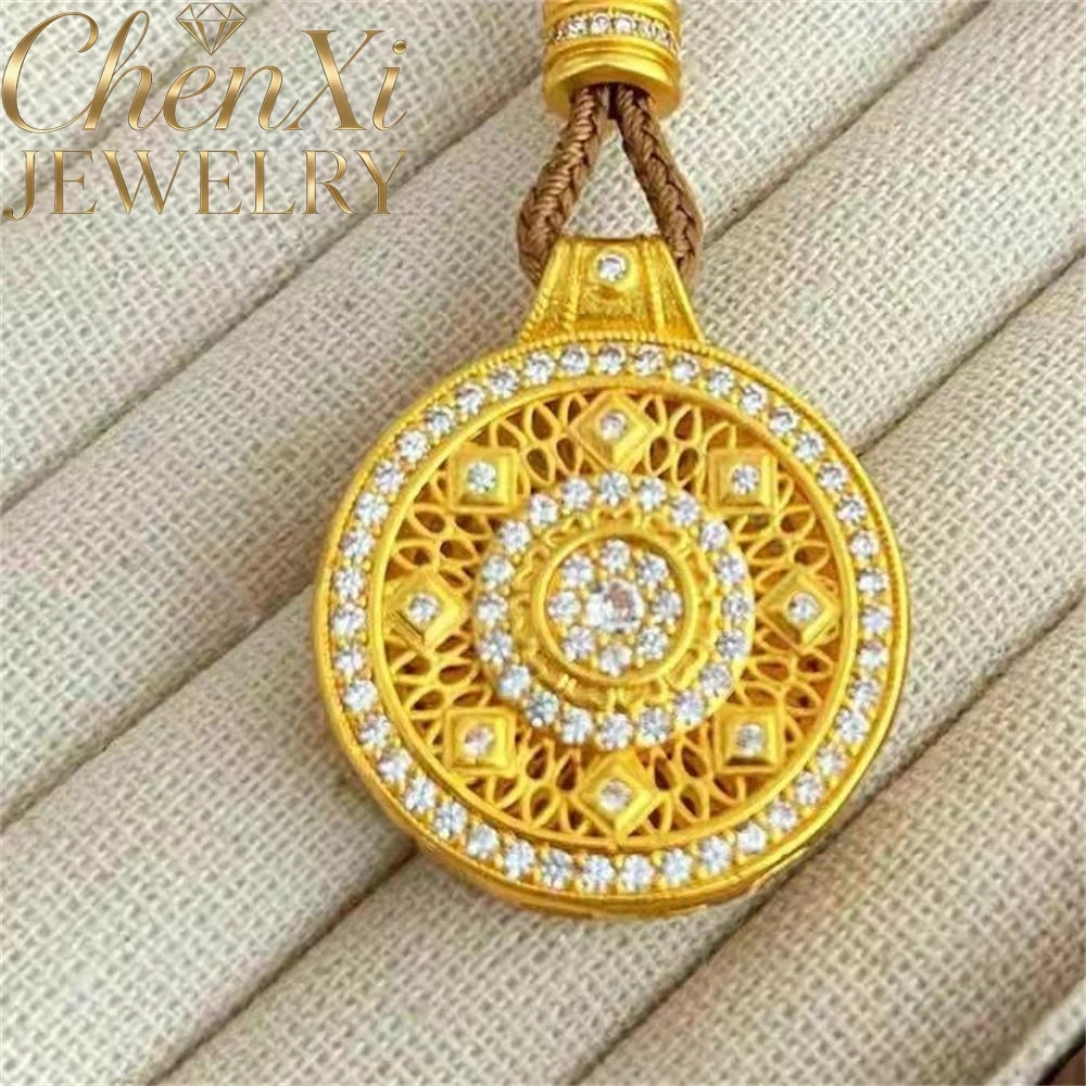 

High-End Sand Gold Diamond-Encrusted Sunflower Compass Hollow-Out Pendant Luxury Quality Fine Fashion Jewelry Exquisite Elegant
