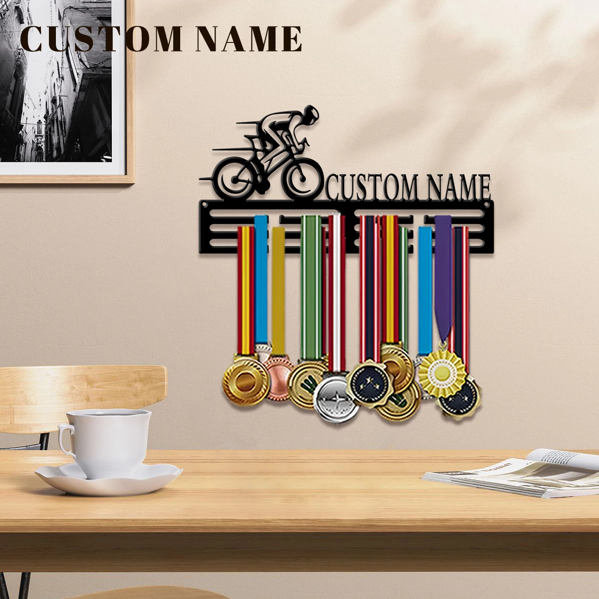 1pc Custom Ridding Bike Metal Medal Holder,Sports Carnival Hang Metal Wall Art Suitable for Running Marathon Sports Record