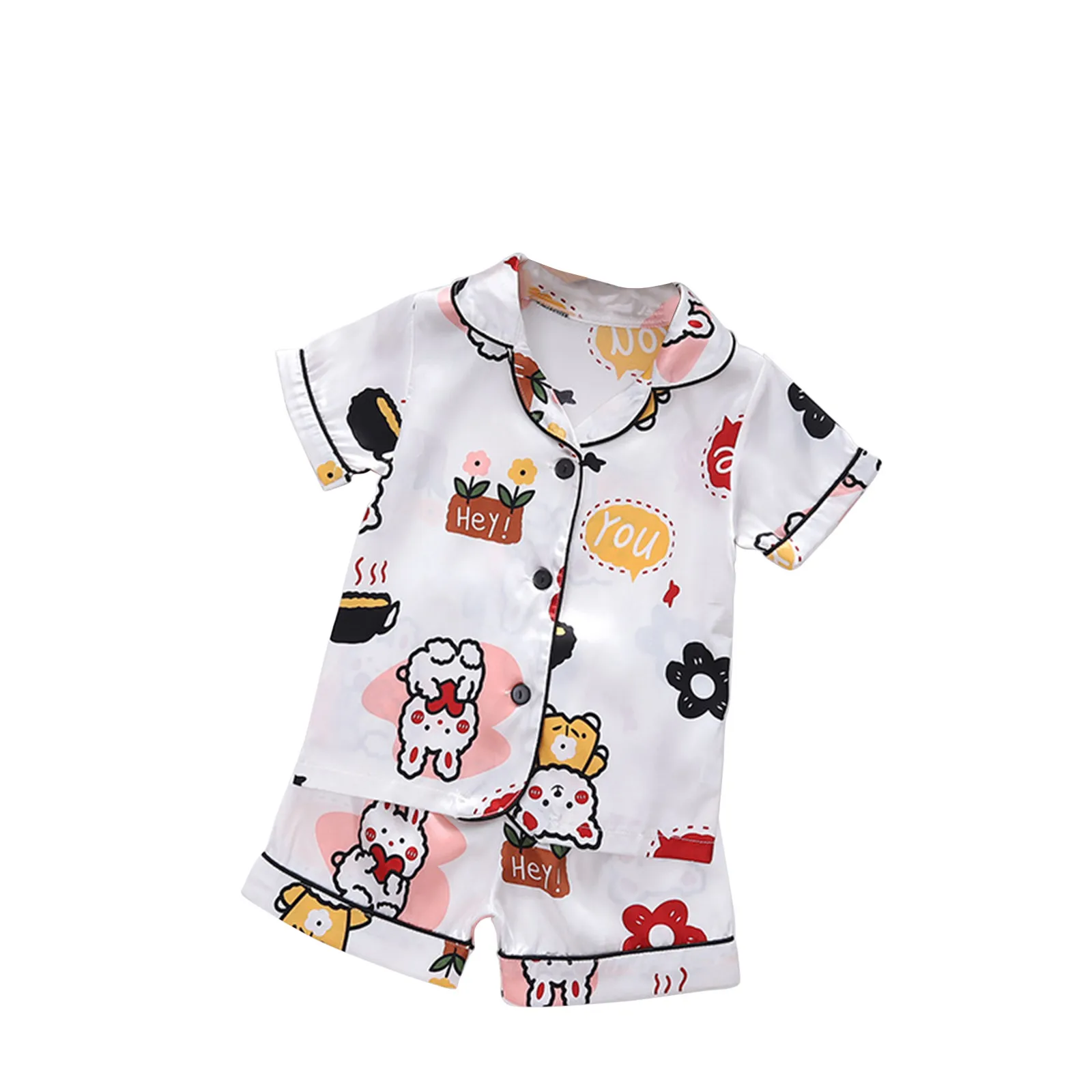 Spring Summer Cartoon Print Short Sleeve Sleepwear Outfits 2024 New Kids Girls Pajamas 2 Pieces Sets Comfortable Soft Homewear