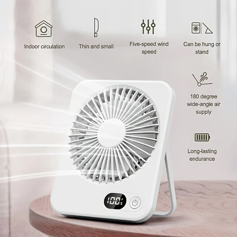 Mini ventilador de escritorio portátil-USB recargable 2025 con pantalla digital 180 °   Ventilador de mano liviano con funcionamiento silencioso y ajustable