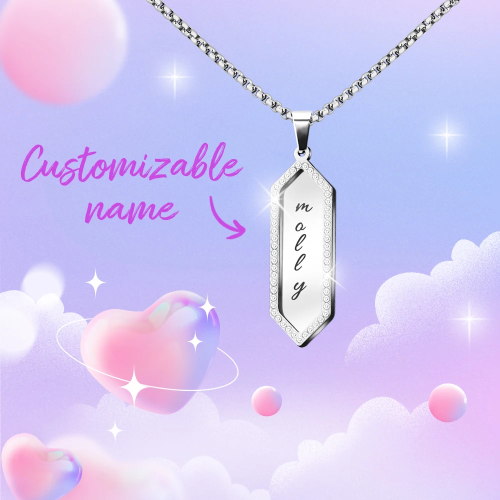 

Custom Name Necklace Stainless Steel Geometric Pendant Necklace Jewelry Gift Valentines Day Gift