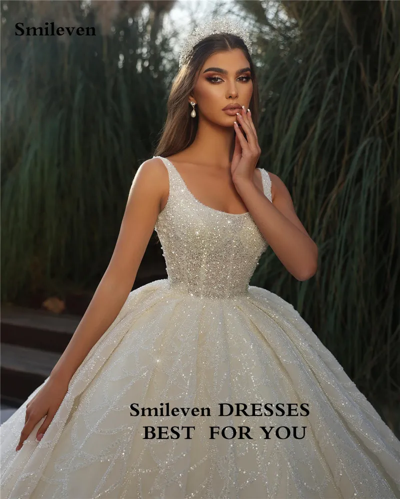 Smileven-Lantejoula brilhante Glitter Tulle vestido nupcial, Arábia Saudita vestido de casamento, vestidos de casamento