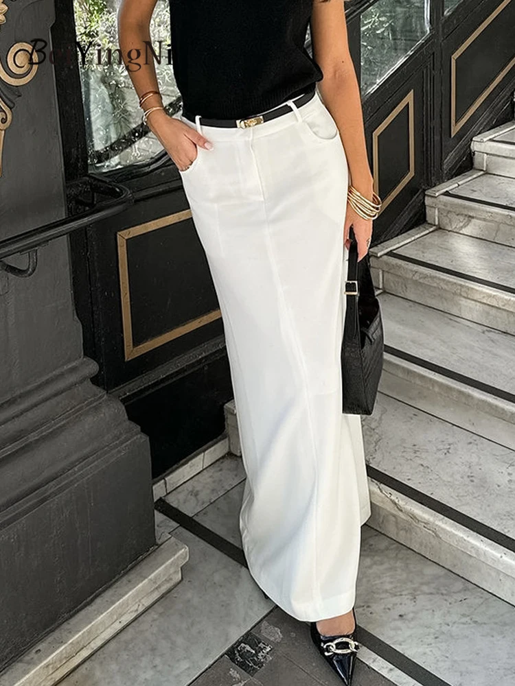

Beiyingni белые элегантные длинные макси-юбки для женщин, темпераментная тонкая прямая юбка с высокой талией и разрезом, женская повседневная юбка 2021, Faldas