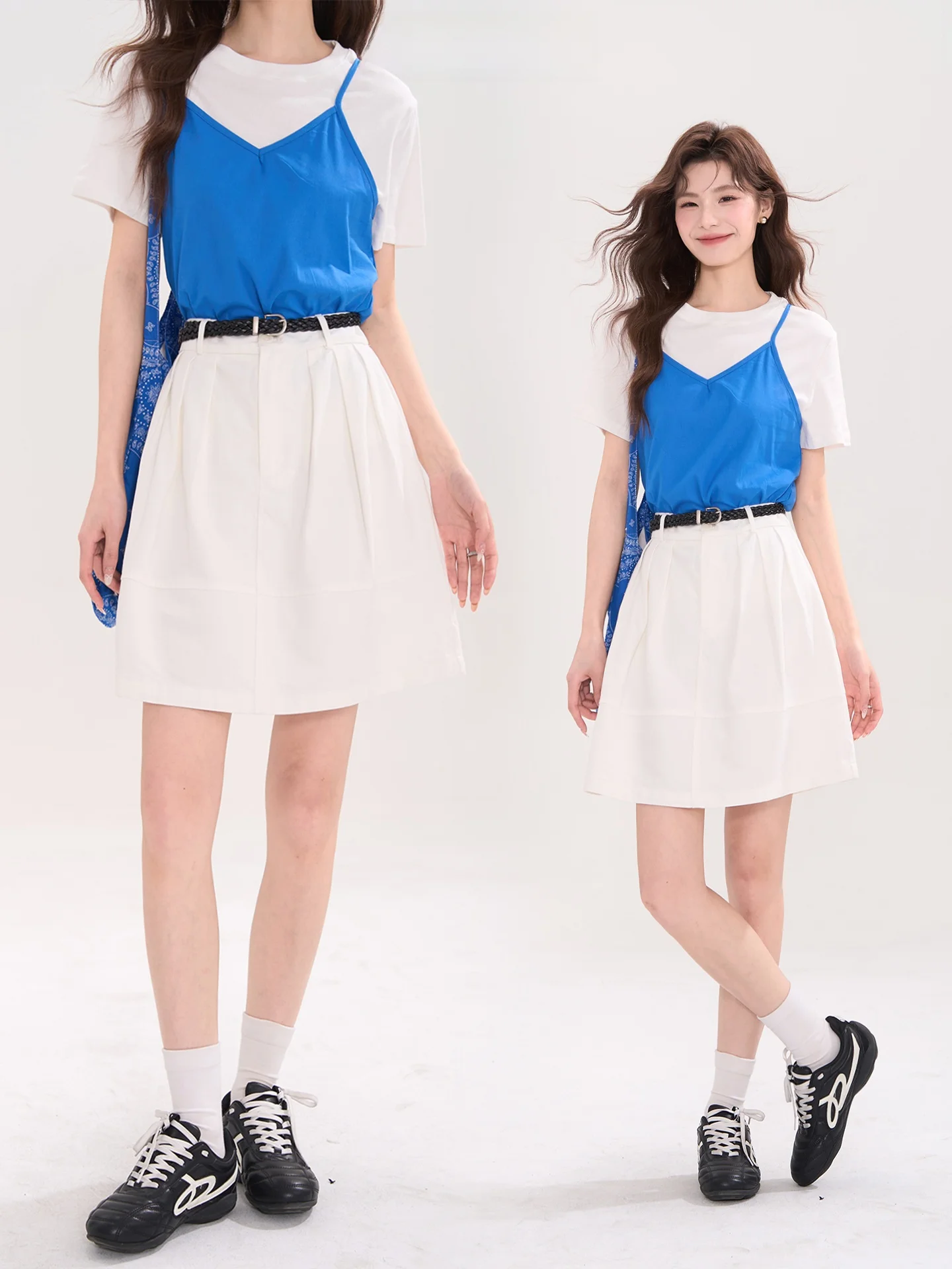 

Heme Summer Soft Pleated Loose Women's Skirt Versatile Daily Commute High Waist A-Line Cotton Blend with Inner