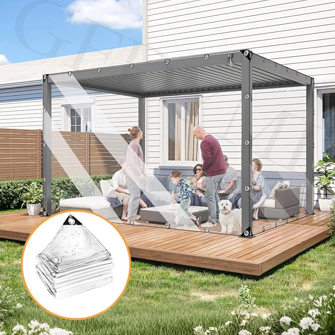 Robuste, transparente PVC-Plane, geeignet für alle Wetterbedingungen; ideal für Wohnwagen, Schwimmbecken und Außenmarkisen. – Detail 7