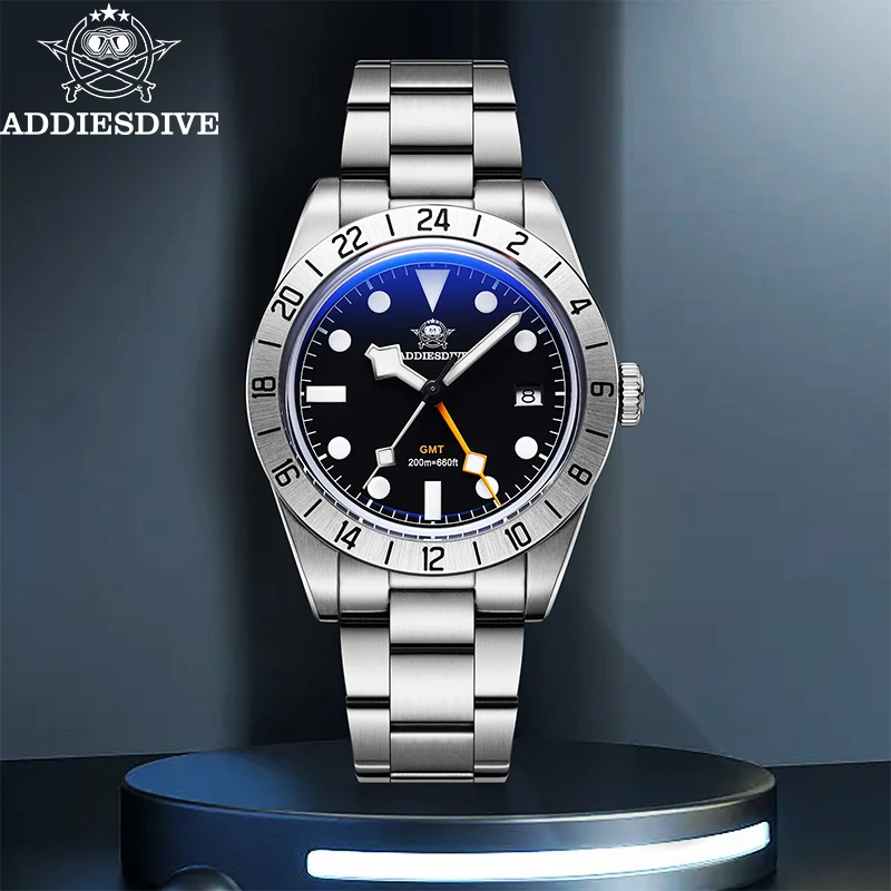 ADDIESDIVE 39mm Quartz Watch For Man High Quality Bubble Mirror 200m Waterproof Wristwatch Luminous Multi Time Zone Fashion