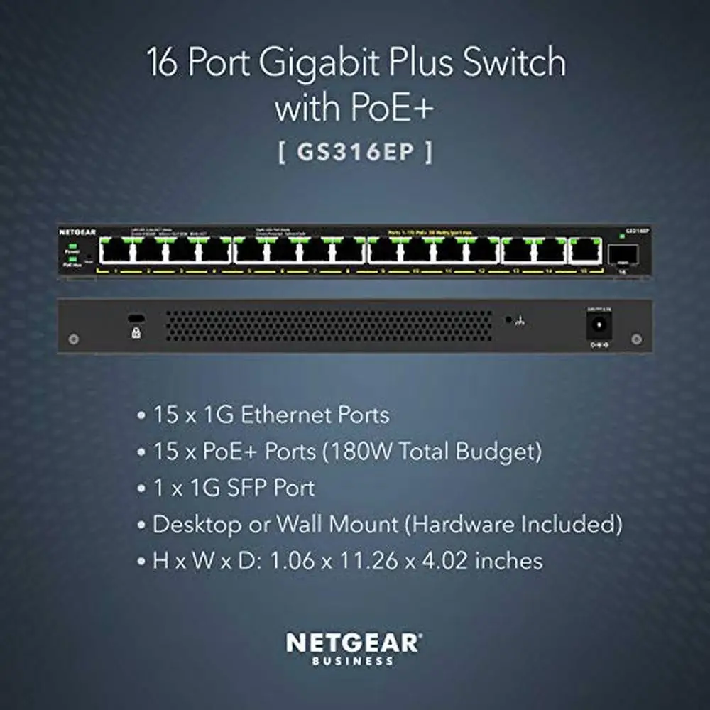 16-Port Gigabit Ethernet Switch with PoE  Functionality Managed Software 1G SFP Uplink Energy Efficient Design Silent Operation