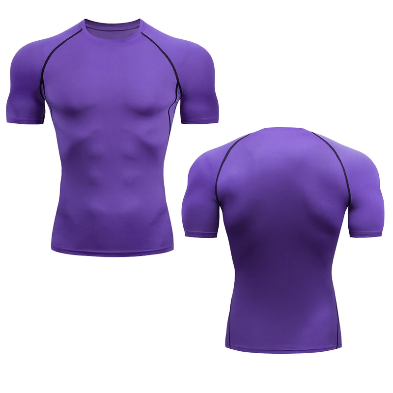 Solid Color Fashion Compression Shirts For Men Gym Workout Quick Dry Tshirts Fitness Tops Training Running Sports T-Shirt