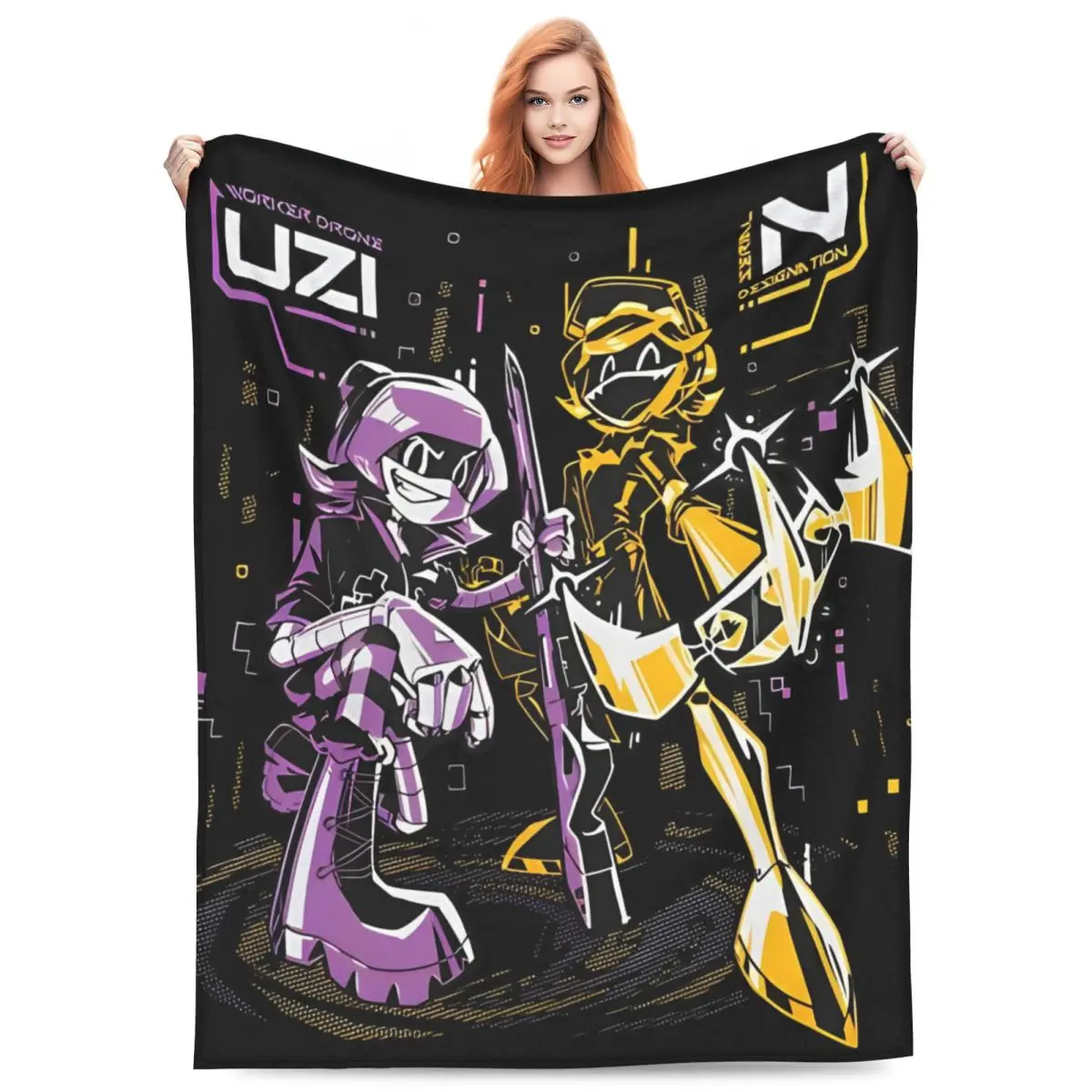 Robot Murder Drones V Uzi Flannel Blanket Super Warm Throw Blanket for Living Room Travel Fashion Bedspread Sofa Bed Cover