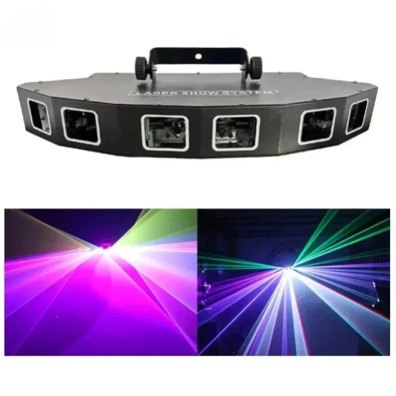 Projektor laserowy z 6 soczewkami, w kształcie wachlarza, wyświetlający pełną paletę kolorów, sterowany DMX512, RGB, do efektów scenicznych, oświetlenia laserowego na imprezy DJ, dyskoteki, parkiet do — 2