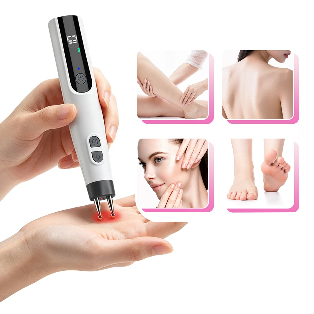 Smart Massage Pen 5 Modes 10 Levels Stimulation Double-head Massager Red & Blue Light Compress for Leg Neck Back Shoulder Device
