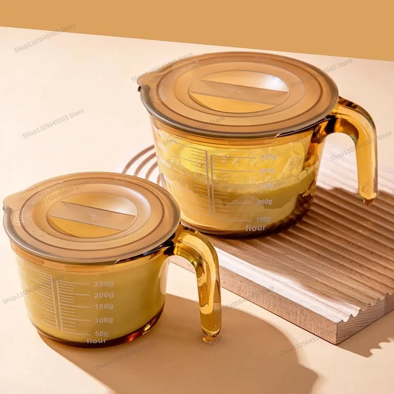 For Home Kitchen Baking Food Grade Egg Beater Glass with Scale and Lid Cup
