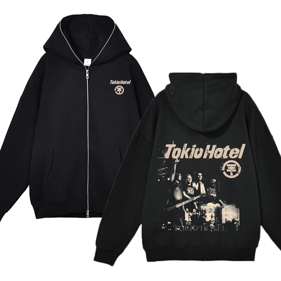 Hip Hop Tokio Hotel Print Zipper Hoodies Kaulitz Print Zip Up