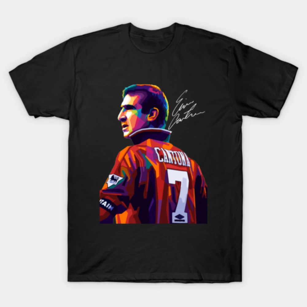 Men's Women's Cotton Eric Cantona No.7 T-Shirt, colorful pop art portrait tee for classic Manchester United football fans
