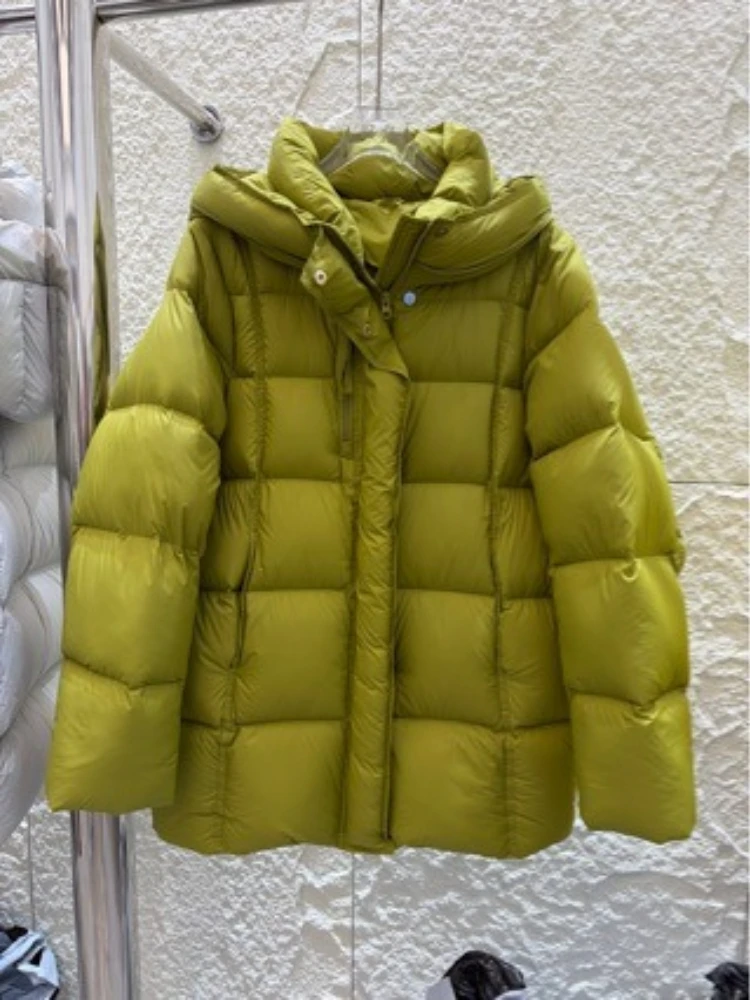 Down Jacket Women 2026 Winter New Trendy Loose Hooded Thick White Duck Filling Mid Length Cozy Warm Chic Quilted Puffer Coat