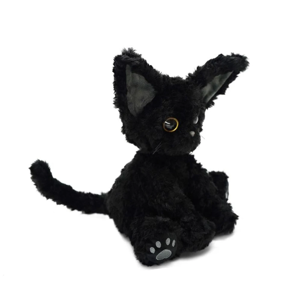 24CM Black Cute Plaime Cat Plush Toy Throw Pillow Khaki Curly KUKI Black Cat Doll Child Birthday Gift Big Eyes Festival Dress