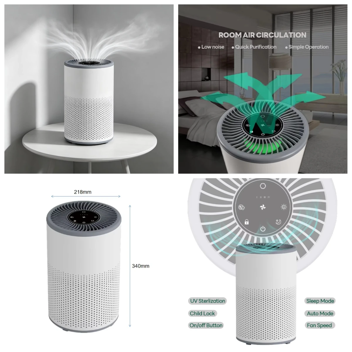 

Metal UV Air Purifier HEPA Filter Dust Sensor Air Cleaner