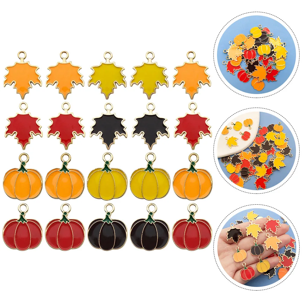 

40 Pcs Pumpkin Headdress Pendant Charms Autumn Jewelry Leaf Metal Enamel Zinc Alloy