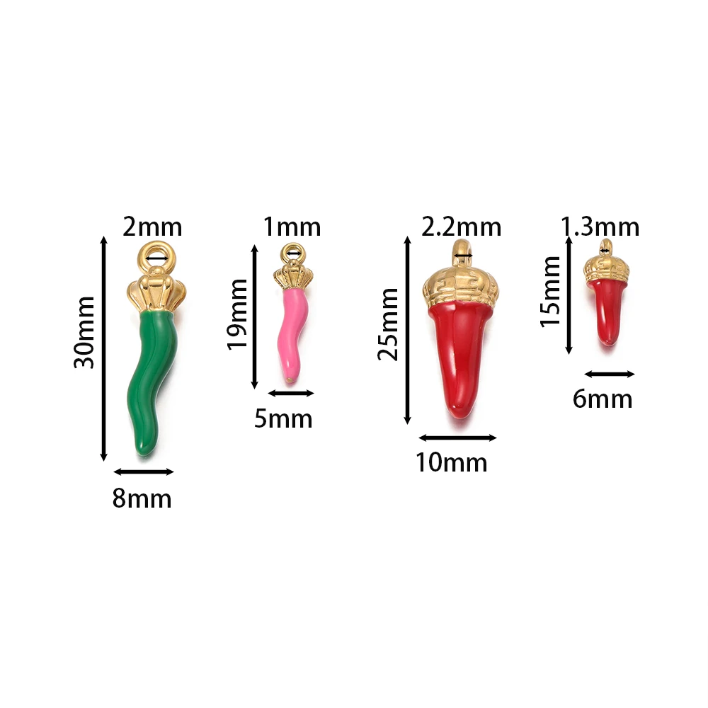 2 unidades/pacote multicolorido aço inoxidável 4 tamanhos forma de capsicum pingentes para diy pulseira colar jóias fazendo acessórios