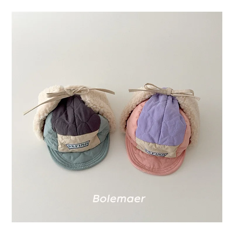 الشتاء الدافئة قبعات للأطفال اللون منعت الأطفال الصوف سدادات حماية الأذن قبعة للبنين بنات قبعات الطفل السفر الدافئة صوف الضأن قبعة