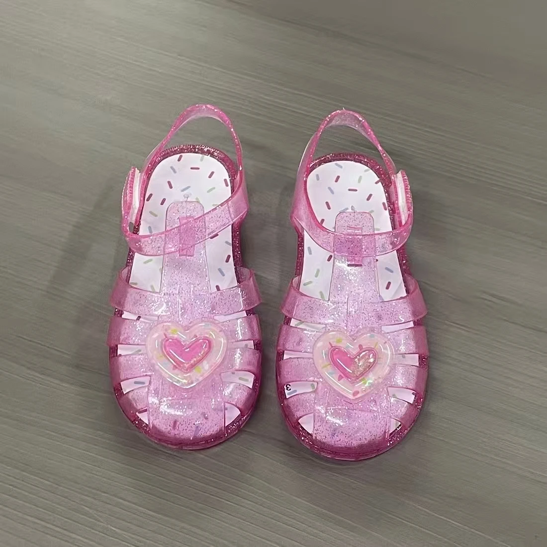 Jinyu New Arrival Summer Children Closed-Toe Beach Soft Sole Non-Slip Kids Hollow Casual Shoes Jelly Crystal Girls Princess