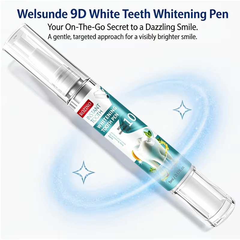 Rozino Teeth Whitening Pen, Compact and Portable in Appearance, Easy to Use and Simple to Operate. The Brush Head Can Adhere Closely to the Tooth Surface, Gently Cleans the Surface Attachments, Has a Gentle Texture That Does Not Irritate the Mouth, and Can Freshen Breath. It Can Be Used at Home or on the Go at Any Time.