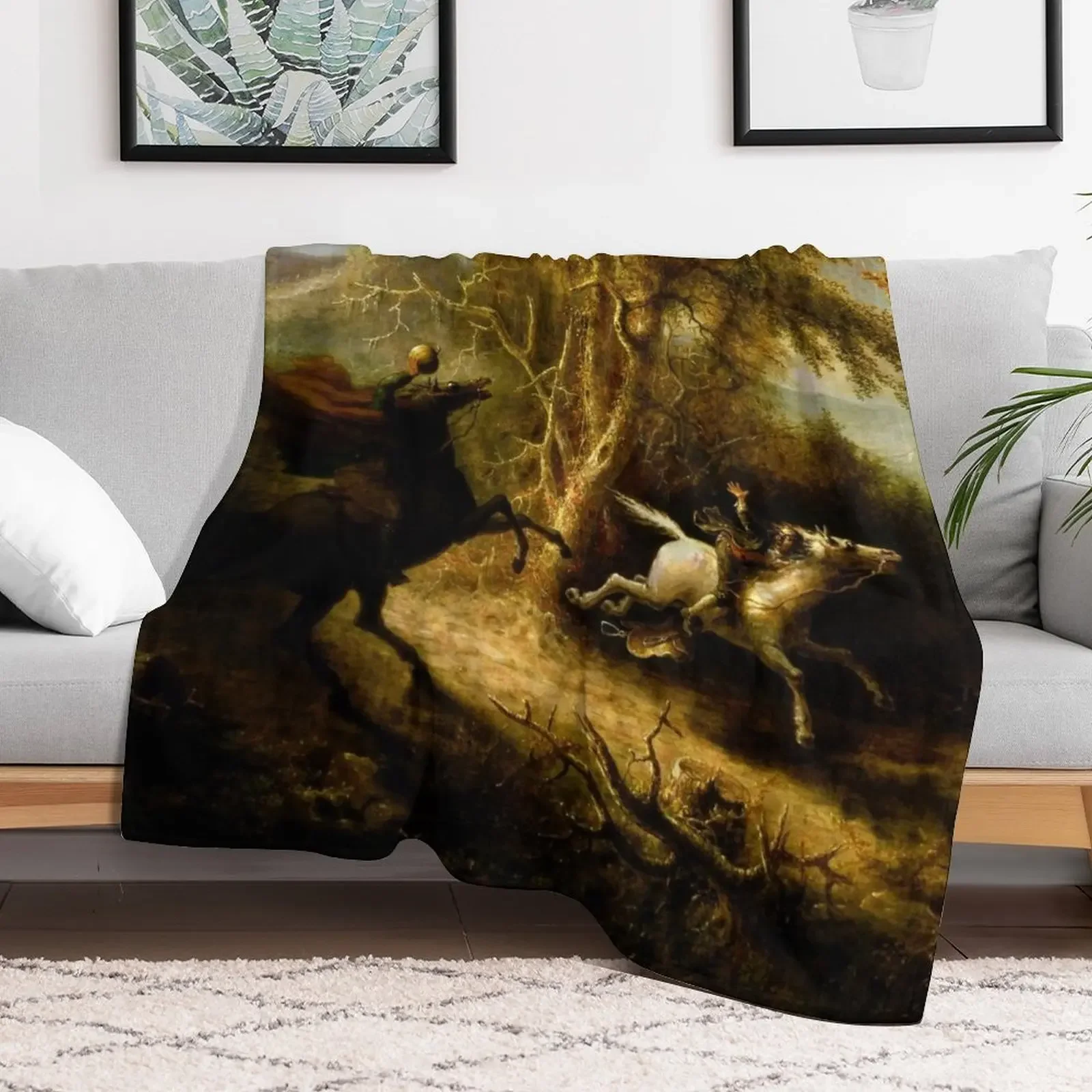 The Headless Horseman Pursuing Ichabod Crane Throw Blanket Soft Big wednesday Hairys Blankets