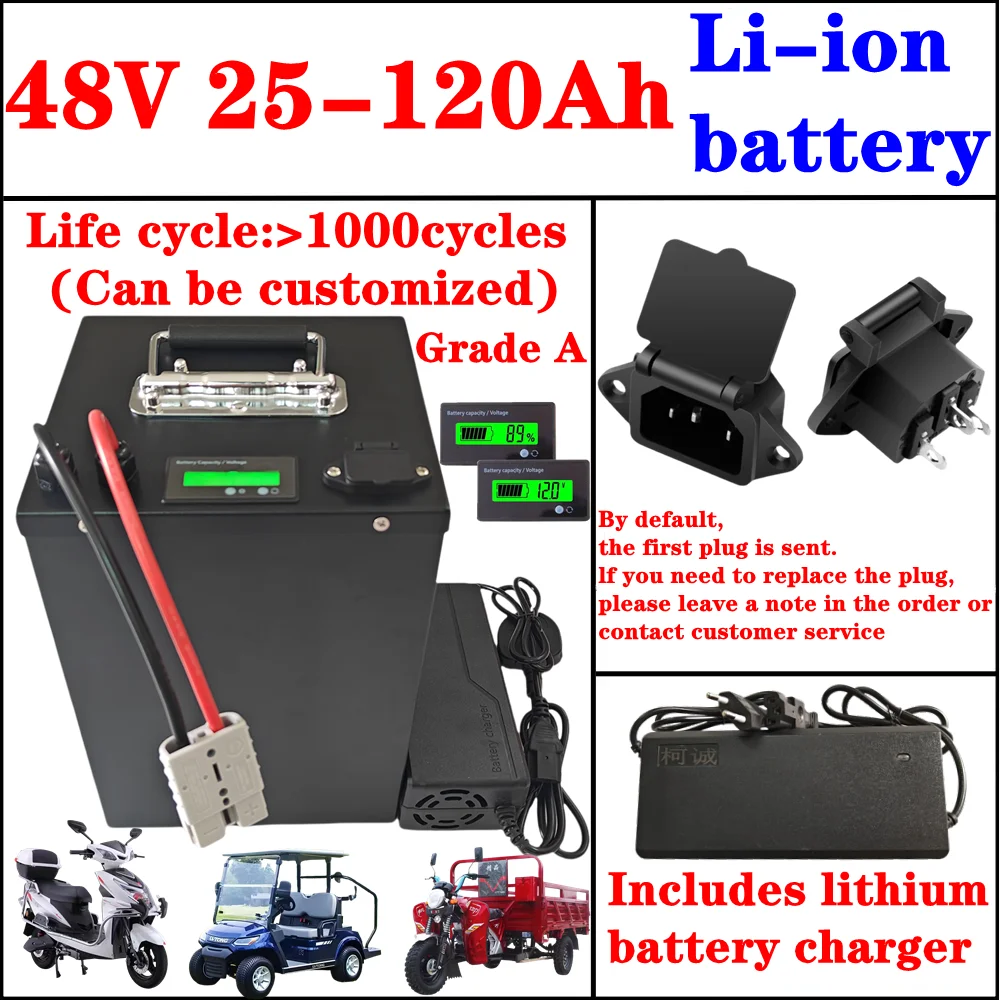 48V 25Ah 35Ah 45Ah 55Ah 60Ah 80Ah 100Ah 120Ah Литий-ионный аккумулятор для 500W 800W 1000W 2000W Rickshaw Two Wheeler Skateboard
