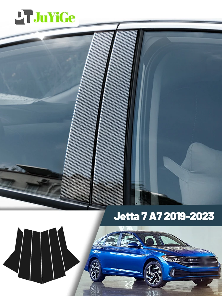 Błyszcząca czarna naklejka z włókna węglowego na słupki B C do Volkswagena Jetta 7 MK7 A7 2019-2023 2020 2021 — zdjęcie 2