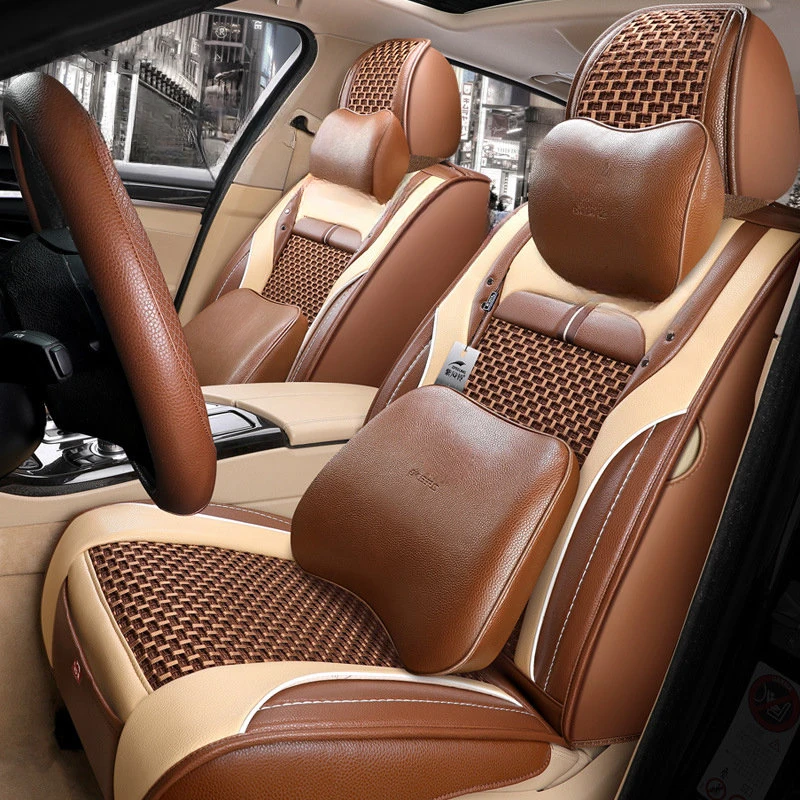 Seat Covers Pu Leather Car Seat Cover Simple with Pillows Full Set Car Leather Multicolor Wholesale 9D Auto Car Save Universal