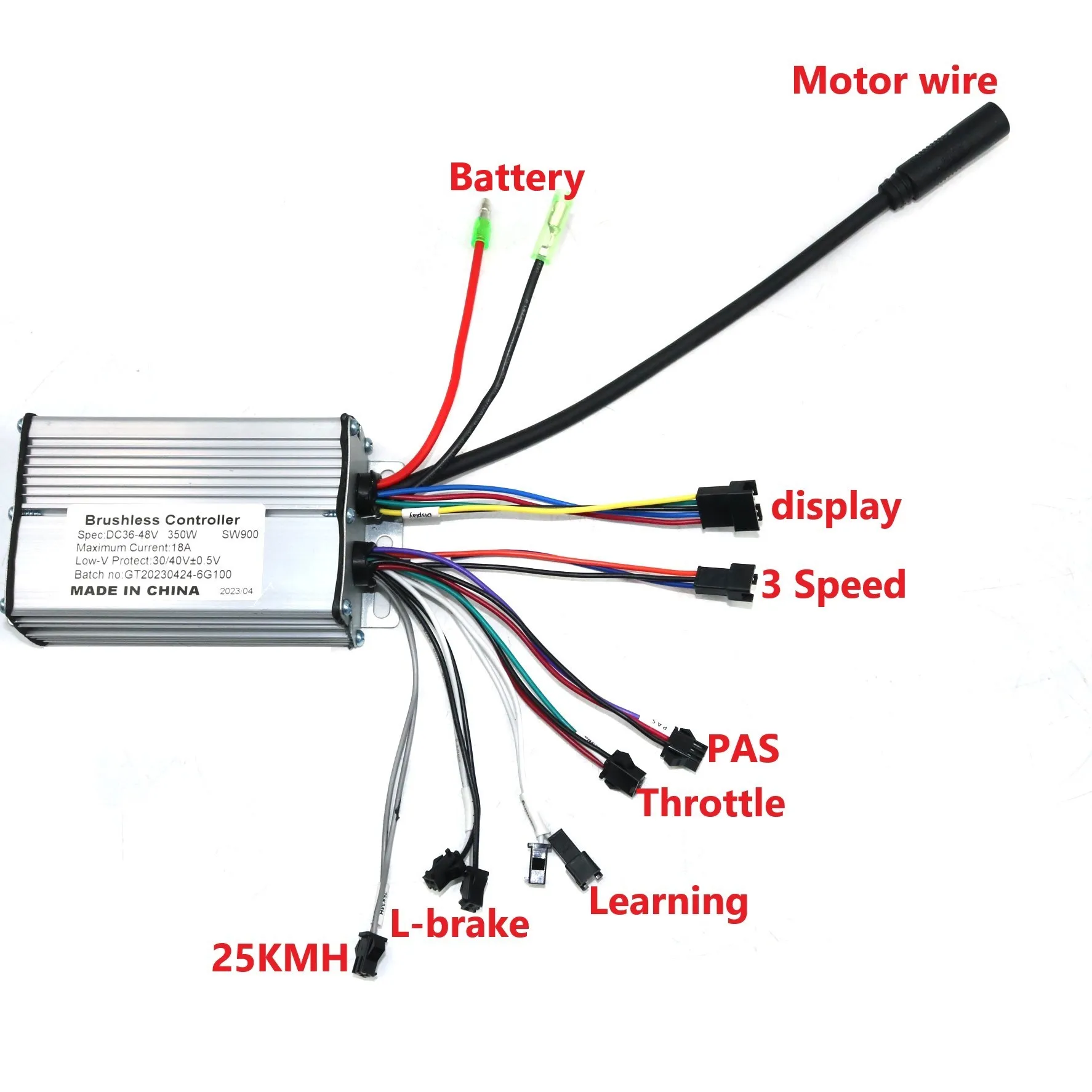 

YAO 【NO Display】36-48V350W18A 6Mosfet Electric Bicycle Brushless Controller, 9-core motor waterproof plug